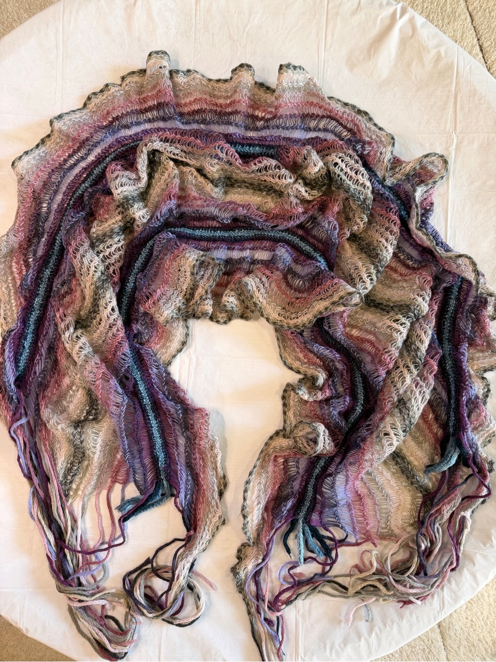 United Colors of Benetton Multicolor Open Knit Ruffle Fringe Scarf Boho Y2K